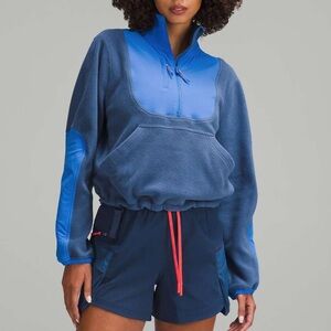 Lululemon Fleece + Ripstop Hiking Pullover in Pitch Blue and Pipe Dream Blue